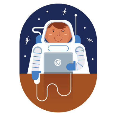 illustration of A logo and mascot for an IT tech support company, featuring an Astronaut using a laptop and computer mouse.

character design, children's books, cartoon, animal, kids, games , board games, activity, , games, children, children's books, book illustration, book covers, game design, character design, characters, boy, Icon, icons, mascot, editorial, design, cartoon, 2d, flat graphic, vintage.