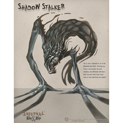 illustration of Character concept illustration depicting a demonic creature that uses shadows to hunt.