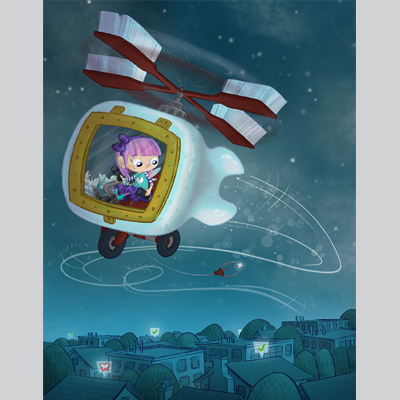 illustration of The tooth fairy is hard at work in her heli-tooth mobile.  Lots of teeth to collect!

Illustration - Procreate - 2020

Art for kids, storytelling, character design, e-learning, Children illustration, kids book, 