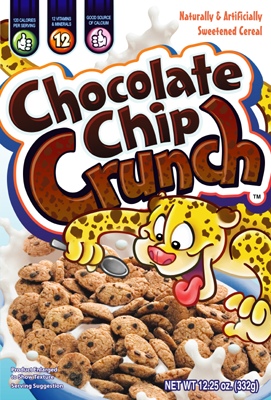 illustration of Cereal box front panel illustration and design for Chocolate Chip Crunch.