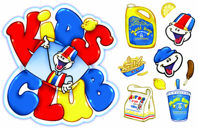 illustration of Here is some stuff from Hot Dog on a Stick. I worked on their new Kid's Club Logo and provided a bunch of fun images for them to use as clipart.