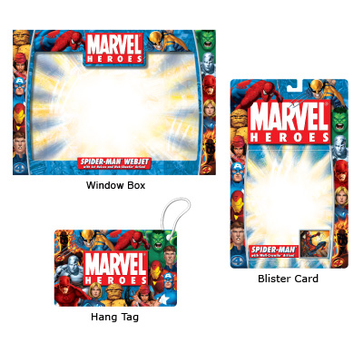 illustration of “Marvel Heroes” package design system development for Marvel Entertainment, Inc. This package design system established the standards for the retail packaging for all “Marvel Heroes” licensed products.