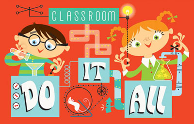 illustration of Calendar for Teachers Classrooms. Two kids working on science project