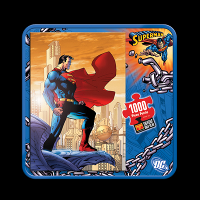 illustration of Tin box design and branding for full line of Superman puzzles