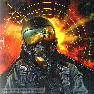 illustration of Air Force pilot in battle. 