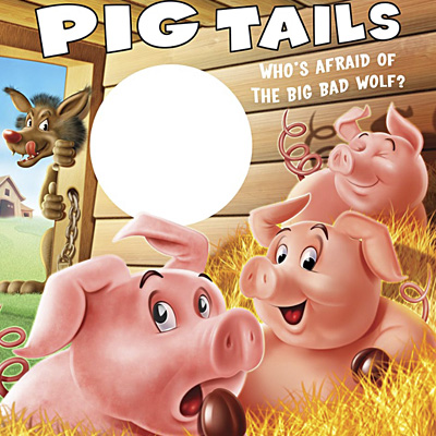 illustration of Game box illustration and all inner artwork for the game Pig Tails.