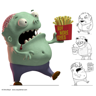 illustration of Character designs for a zombie video game. 