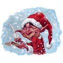 illustration of Christmas Elf with quill pen, painted in gouache. 