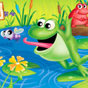 illustration of Froggies is a board game for young children. Frogs are matched by color. I designed and illustrated the lid art and logo as well as the game components.