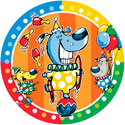 illustration of Part of a juvenile birthday ensemble. Clown dogs.